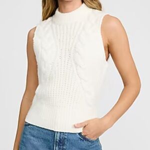 EXPESS Sleeveless Cable Knit Mock Neck Sweater - White size Small